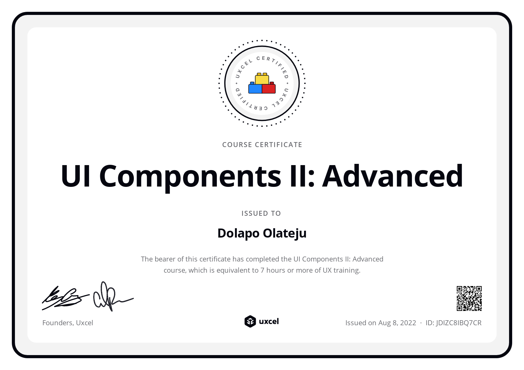 Dolapo Olateju's certificate